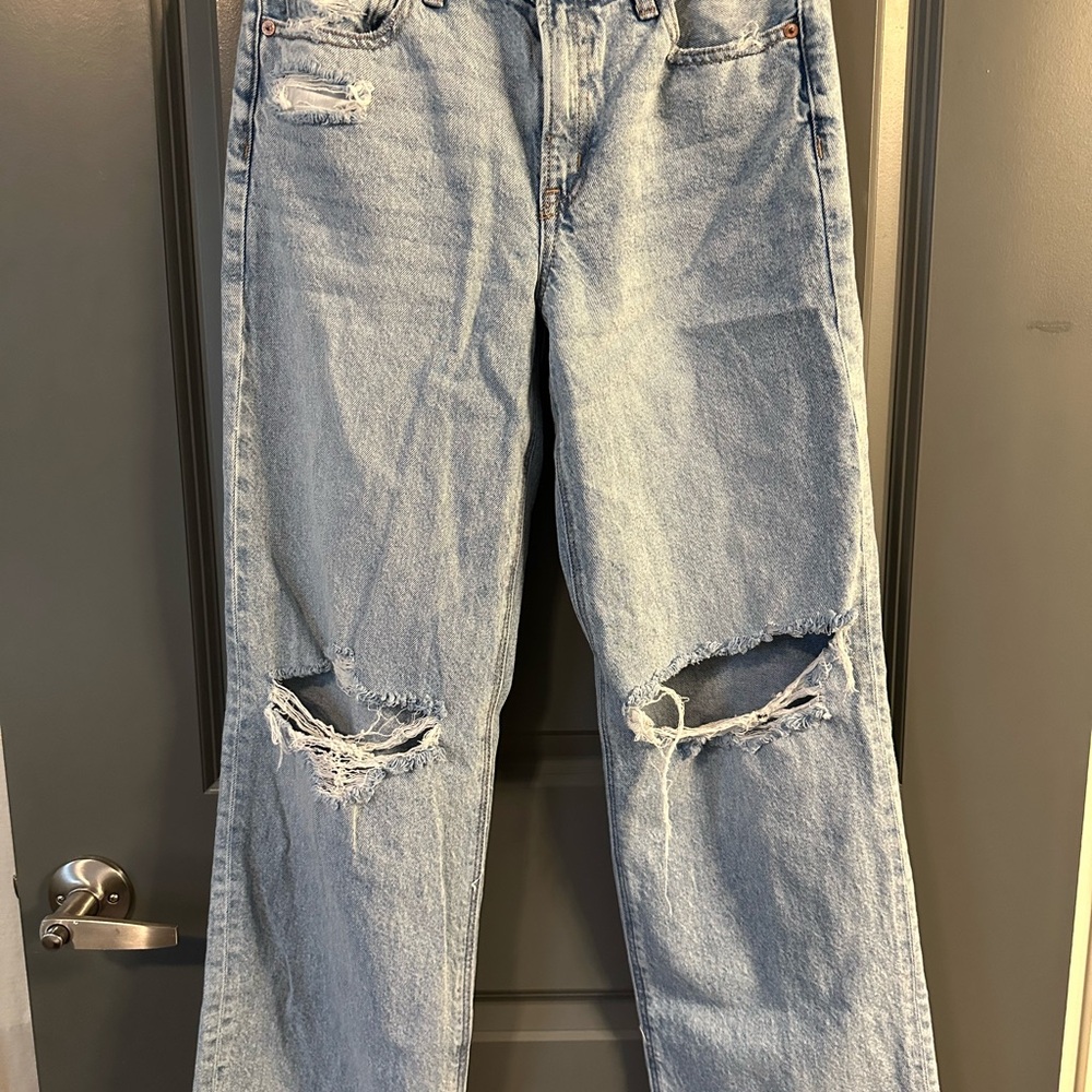American Eagle Distressed Light Blue Wide-leg Jeans